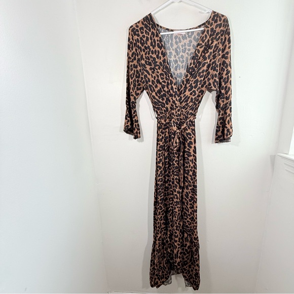 Scandal Italy Leopard Cheetah Brown Black Animal Spot Print Midi Dress Small - Picture 1 of 10